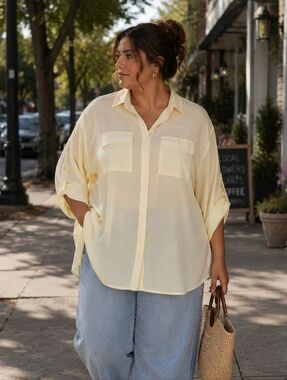 CJ Banks Light Yellow Button-Front Shirt